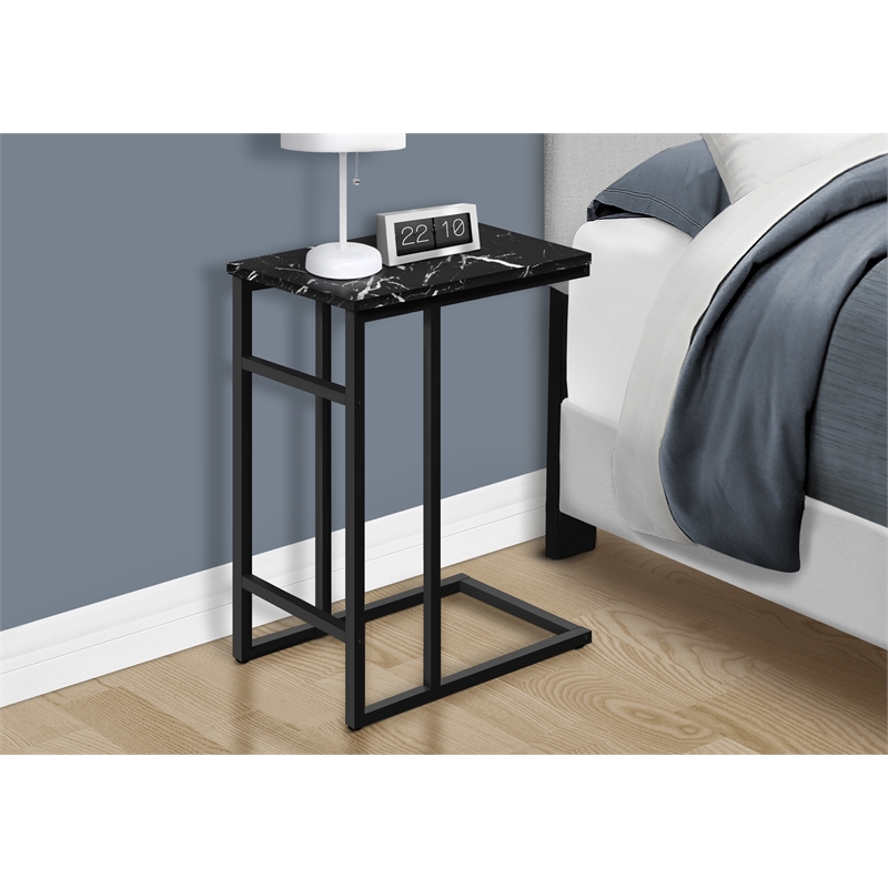 Monarch C-shaped Accent Table in Metal Black Marble Look
