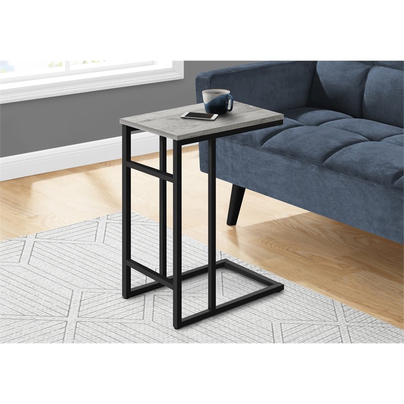 Accent Table C-shaped End Side Snack Living Room Bedroom Metal Grey