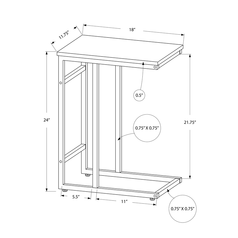 Accent Table C-shaped End Side Snack Living Room Bedroom Metal Grey