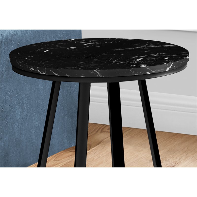 Accent Table Side Round End Lamp Bedroom Metal Black Marble Look