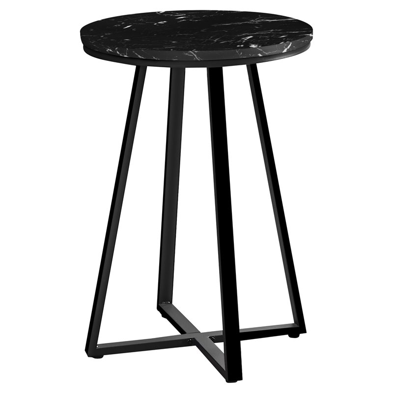 Accent Table Side Round End Lamp Bedroom Metal Black Marble Look