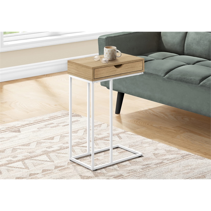 Accent Table C-shaped End Side Snack Living Room Bedroom Metal Natural
