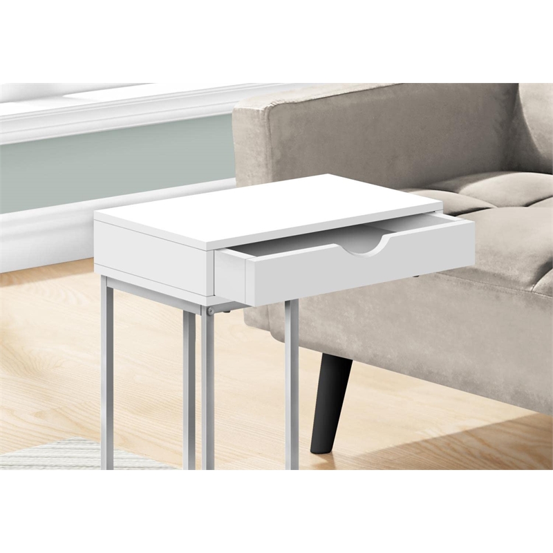 Accent Table C-shaped End Side Snack Living Room Bedroom Metal White
