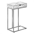Accent Table C-shaped End Side Snack Bedroom Metal White Marble Look