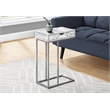 Accent Table C-shaped End Side Snack Bedroom Metal White Marble Look