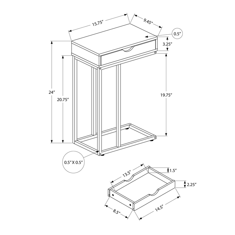 Accent Table C-shaped End Side Snack Bedroom Metal White Marble Look