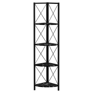 Bookshelf Etagere Corner 4 Tier 60&quotH Office Metal Black Marble Look