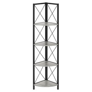 Bookshelf Bookcase Etagere Corner 4 Tier 60&quotH Office Bedroom Metal Grey