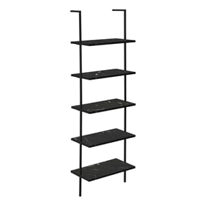 Bookshelf Ladder 5 Tier 72&quotH Office Bedroom Metal Black Marble Look