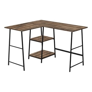 Computer Desk Home Office Corner 48&quotL L Shape Work Laptop Metal Brown