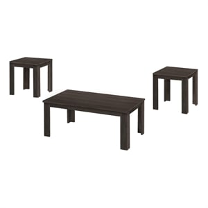Table Set 3pcs Set Coffee End Side Accent Living Room Laminate Brown