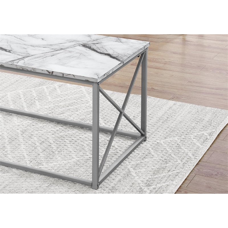 Table Set 3pcs Set Coffee End Side Accent Metal White Marble Look