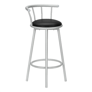 Bar Stool - Set Of 2 - Swivel - Bar Height - Grey Metal - Black Leather Look