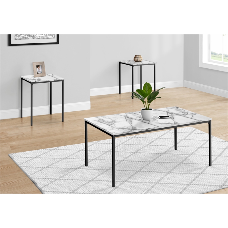 Table Set - 3pcs Set - Coffee - End - Black Metal