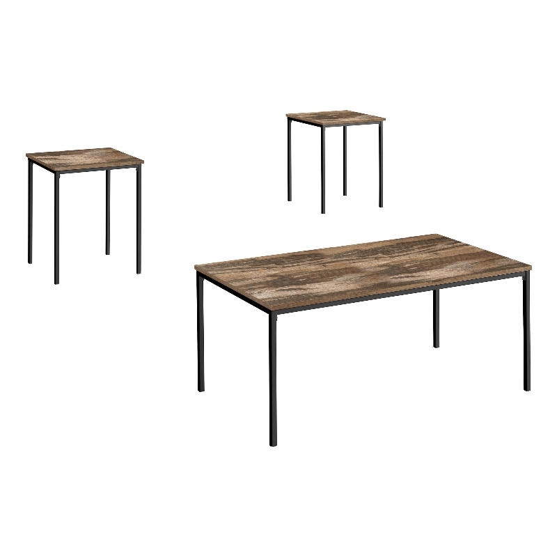 Table Set - 3pcs Set - Coffee - End - Black Metal - Brown Reclaimed Laminate