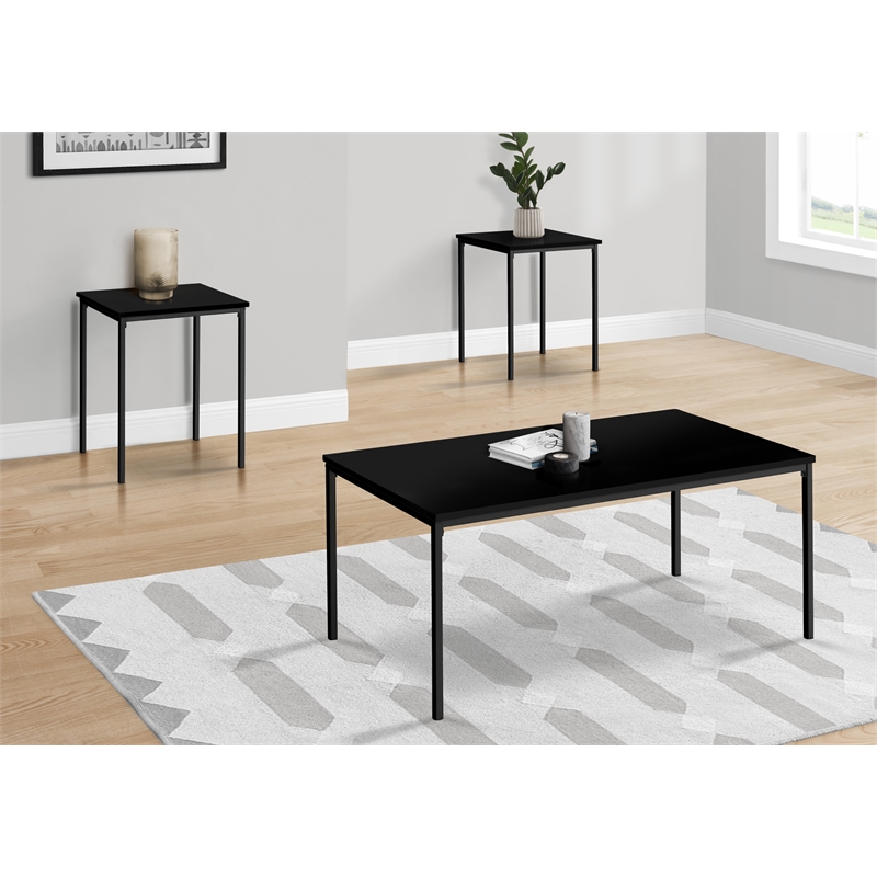 Table Set - 3pcs Set - Coffee - End - Black Metal - Black Laminate