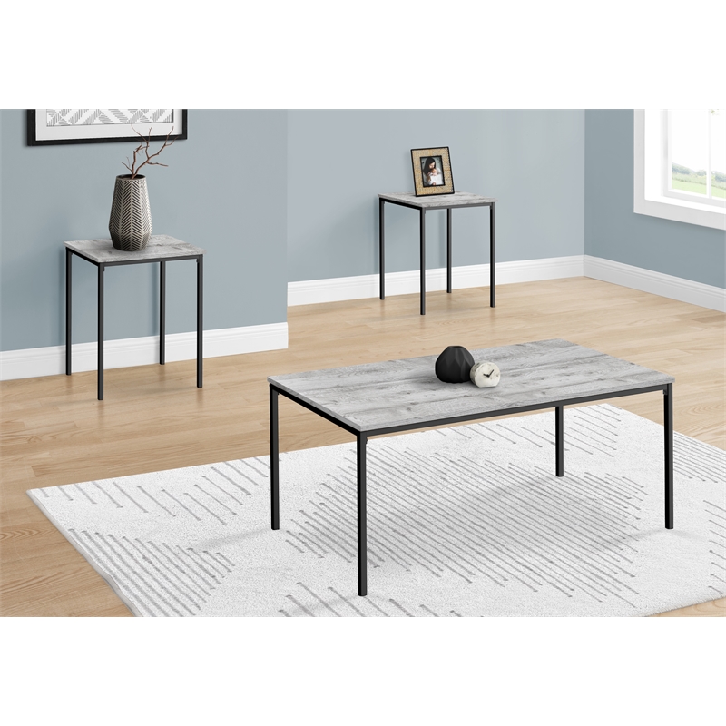 Table Set - 3pcs Set - Coffee - End - Black Metal - Gray Laminate
