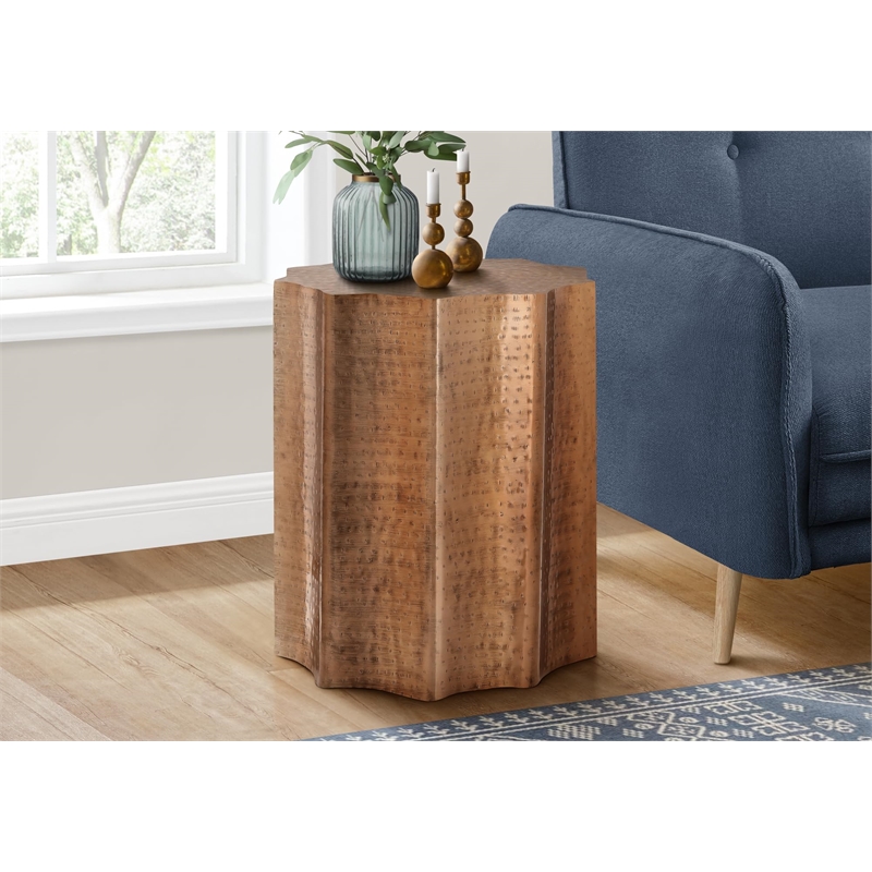 Accent Table - Drum - Side - End - Nightstand - Lamp - Bedroom - Copper Metal