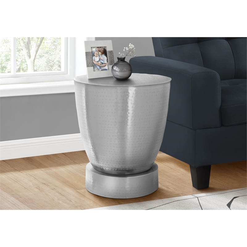 Accent Table - Drum - Side - End - Nightstand - Lamp - Bedroom - Chrome Metal