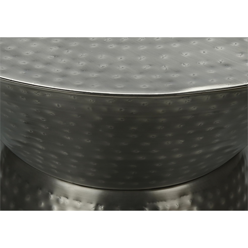 Accent Table - Drum - Side - End - Nightstand - Lamp - Bedroom - Grey Metal