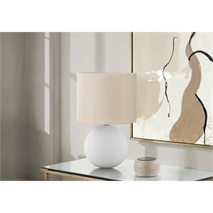 Lighting - 16&quoth Table Lamp - Cream Ceramic - Cream Drum Shade - Contemporary