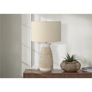 Lighting - 27&quoth Table Lamp - Cream Ceramic Base - Beige Shade - Contemporary