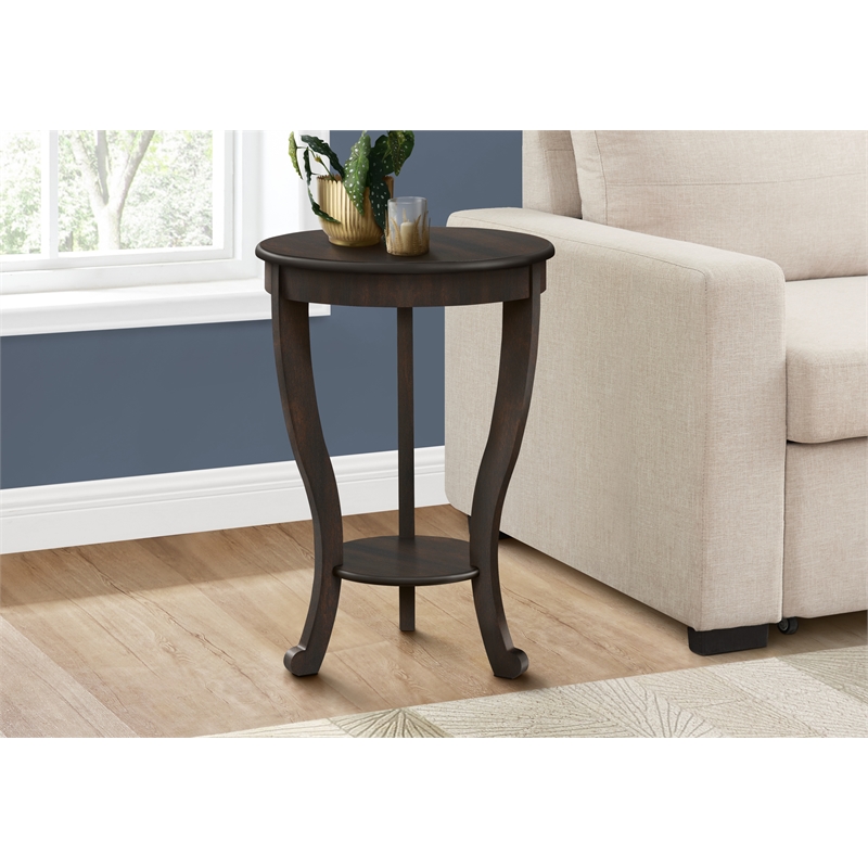 Accent Table - 2 Tier - Bedroom - End - Nightstand - Walnut - Round - Side