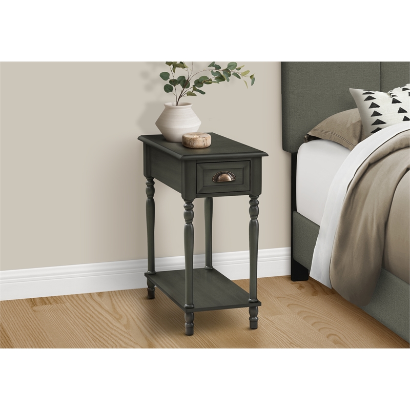 Accent Table - 2 Tier - Side Table - Narrow - Storage Drawer - Green Veneer