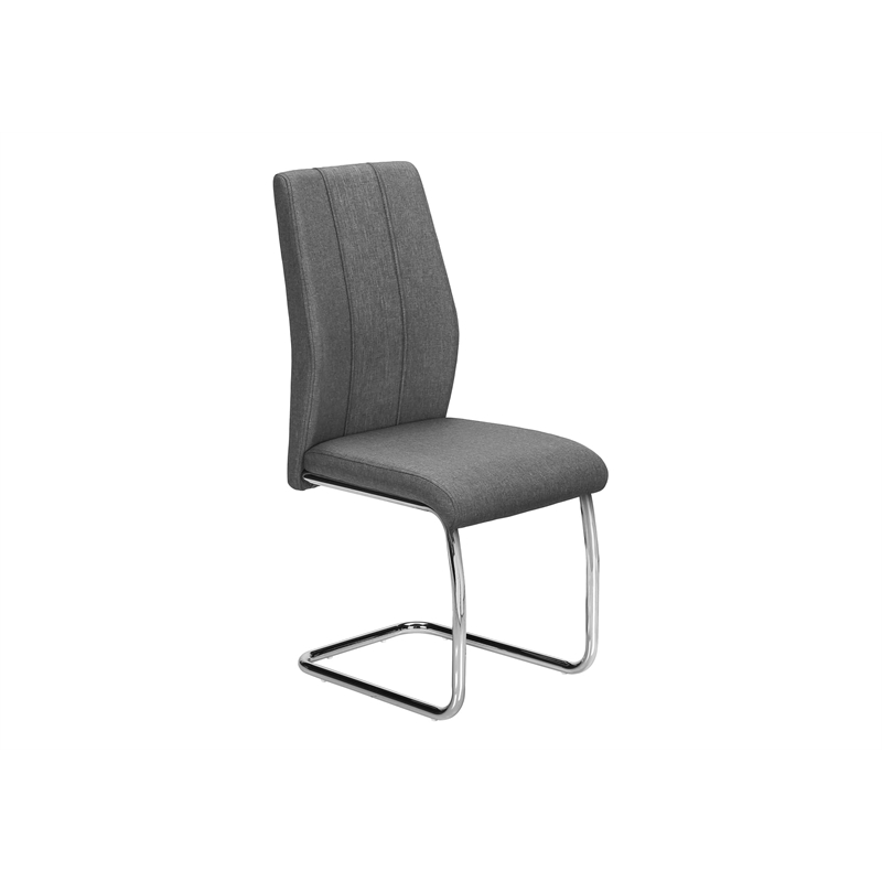 Dining Chair - Set of 2 - Upholstered - 39in H - Grey Fabric - Chrome - Contemp