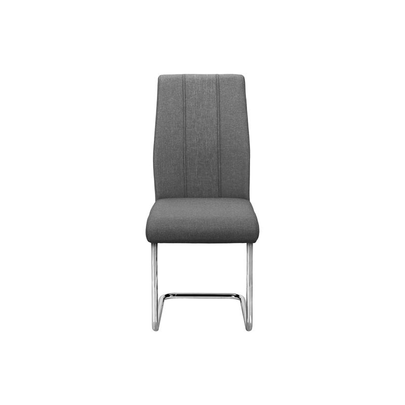 Dining Chair - Set of 2 - Upholstered - 39in H - Grey Fabric - Chrome - Contemp