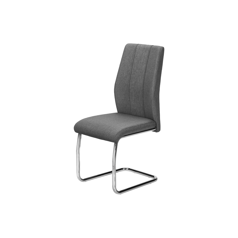 Dining Chair - Set of 2 - Upholstered - 39in H - Grey Fabric - Chrome - Contemp