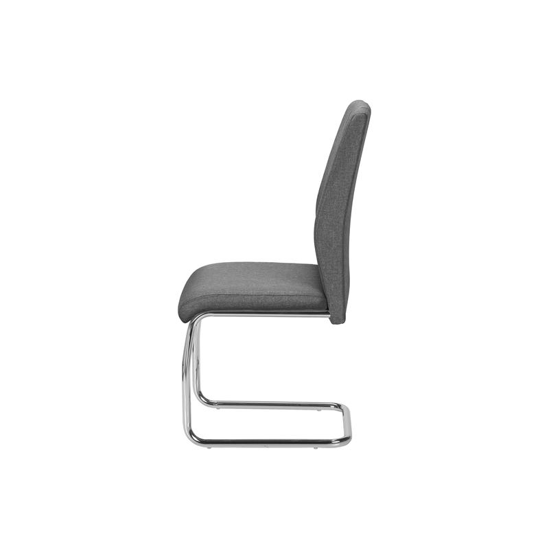 Dining Chair - Set of 2 - Upholstered - 39in H - Grey Fabric - Chrome - Contemp