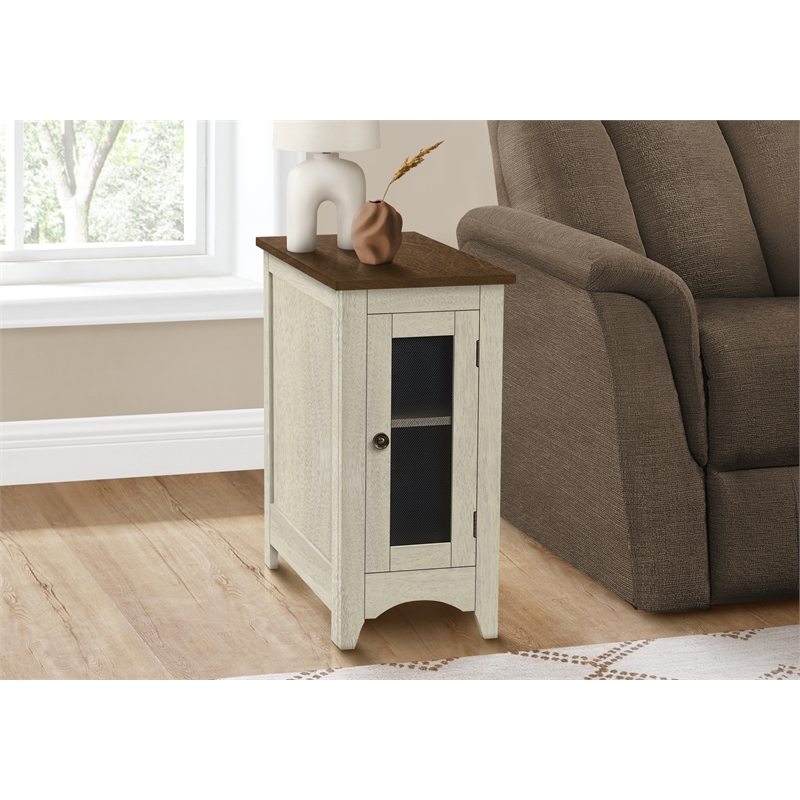 Accent Table - End - Side Table - Nightstand - Antique White Veneer - Brown