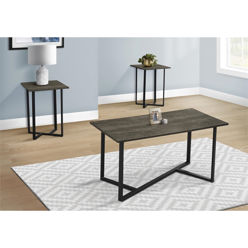 Table Set - 3pcs Set - Coffee - Living Room - Dark Bronze Laminate - Black Metal