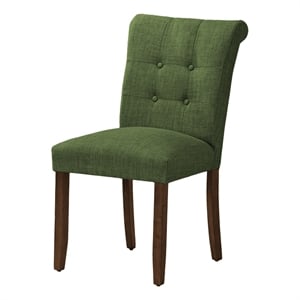 Dining Chair - 38&quot Height - Set Of 2 - Upholstered - Green Fabric - Walnut Legs