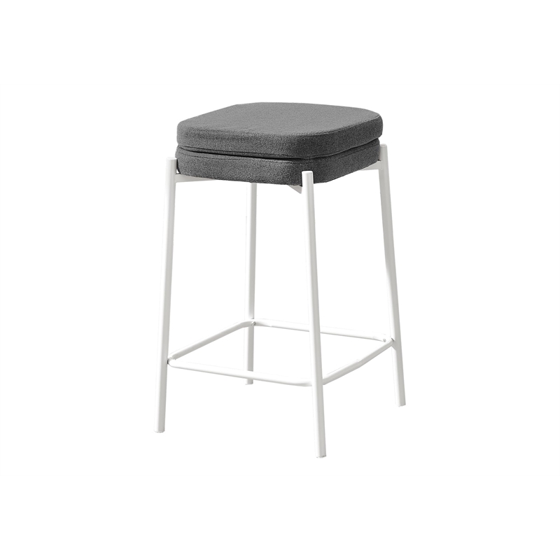 Barstool - Counter Height - Set Of 2 - Kitchen - Gray Fabric - White Metal