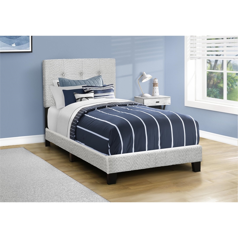 Bed - Twin Size - Upholstered - Frame Only - Juvenile - Light Gray Boucle