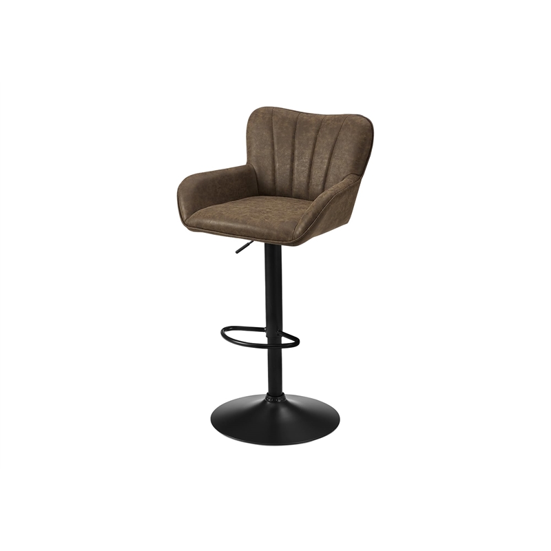 Barstool - Set Of 2 - Swivel - Adjustable - Bar - Counter - Metal - Brown