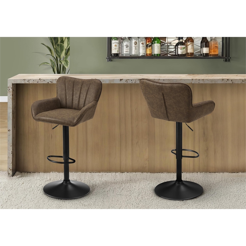 Barstool - Set Of 2 - Swivel - Adjustable - Bar - Counter - Metal - Brown