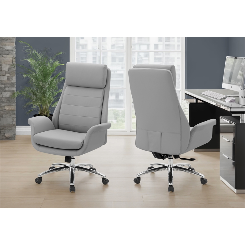 Office Chair - Adjustable Height - Armrests - Desk - Light Gray Faux Leather