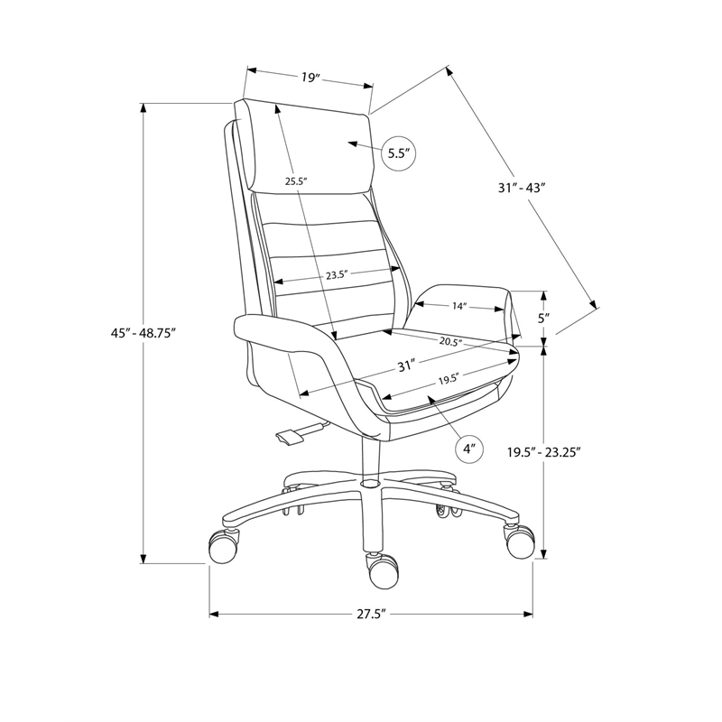 Office Chair - Adjustable Height - Armrests - Desk - Light Gray Faux Leather