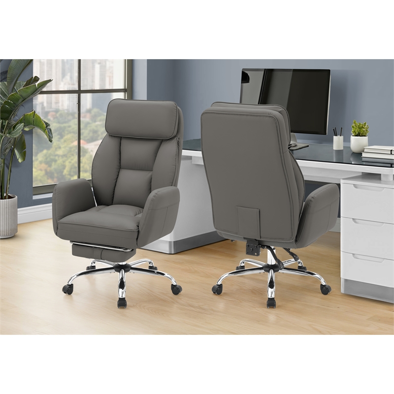 Office Chair - Adjustable Height - Ergonomic - Desk - Dark Gray Faux Leather