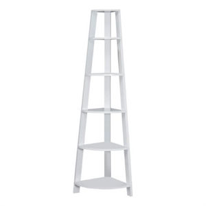 Bookshelf Etagere Corner 5 Tier 72&quotH Office Bedroom Laminate White