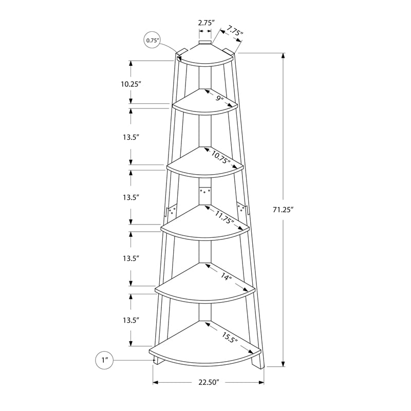 Bookshelf Etagere Corner 5 Tier 72