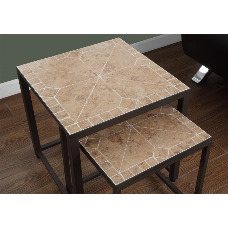 Nesting Table Set Of 2 Side End Metal Accent Bedroom Metal Brown