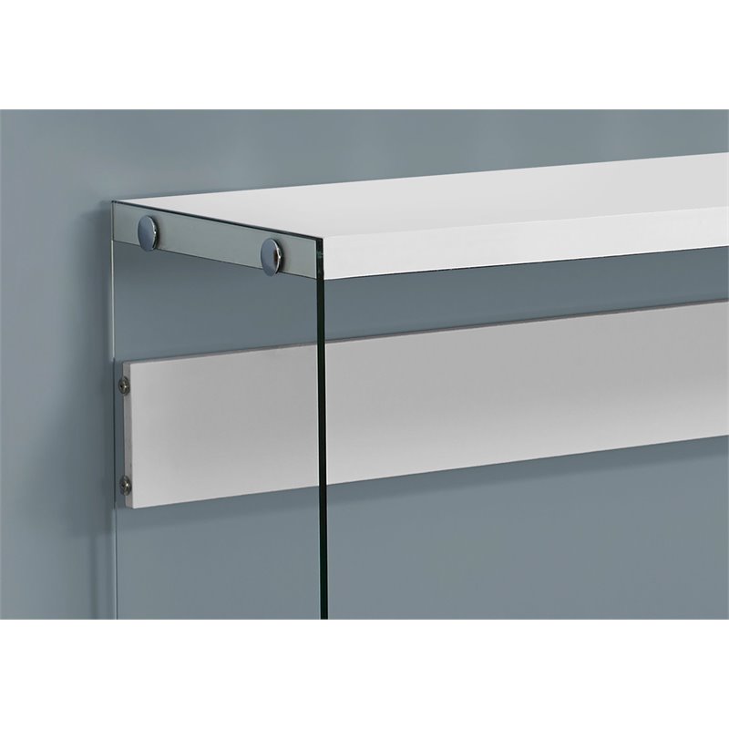 Accent Table Console Narrow Sofa Bedroom Tempered Glass Glossy White