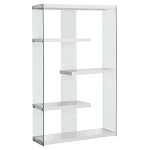 Bookshelf Etagere 5 Tier 60&quotH Office Bedroom Tempered Glass Glossy White