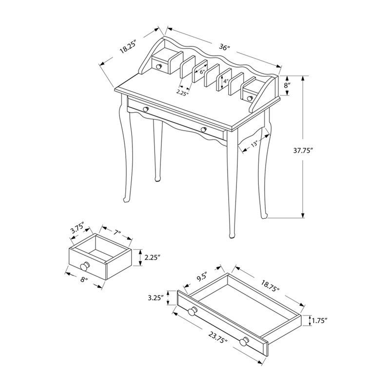 Computer Desk Home Office Laptop Storage Drawers 36