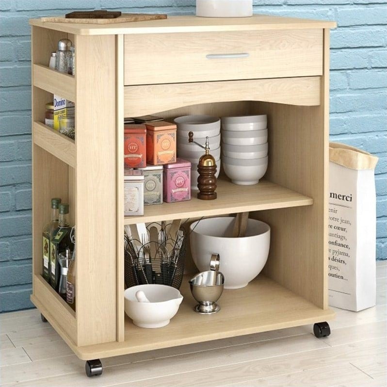 Nexera Delissio Microwave Natural Maple Kitchen Cart