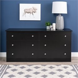 Prepac Six Drawer Double Dresser in Black 772398520247  